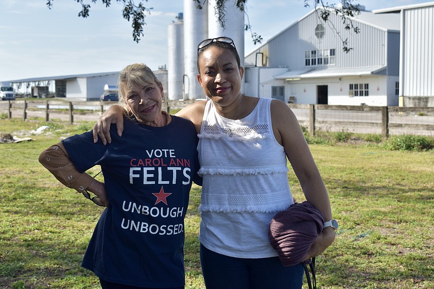 District 4 resident Charlene Kow (on the right) volunteered for Carol Ann Felts' 2024 campaign. She made the t-shirt Felts is wearing. It reads, 