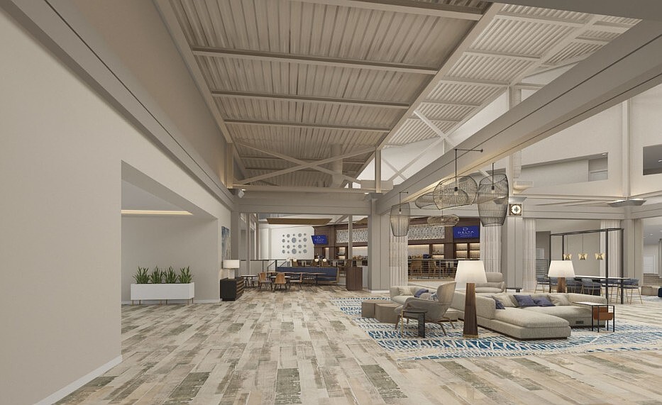 A design rendering of the lobby of the Southbank Hotel & Conference Center Jacksonville Riverwalk.