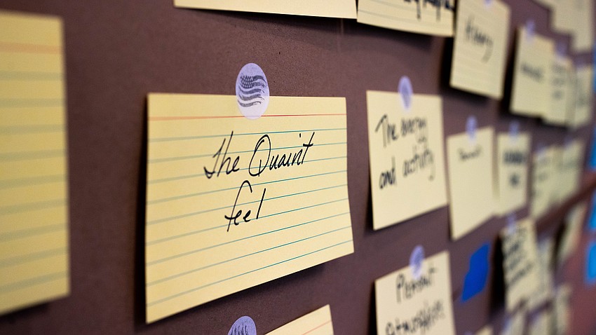 At a St. Armands Visioning Session held at Mote Marine Laboratory’s Keating Marine Education Center Thursday, Feb. 26, participants were asked to write on and place note cards on a vision board. On one side, participants wrote on yellow index cards what their favorite things about St. Armands Circle were, and on the other side the most significant areas for improvement were written on blue note cards.