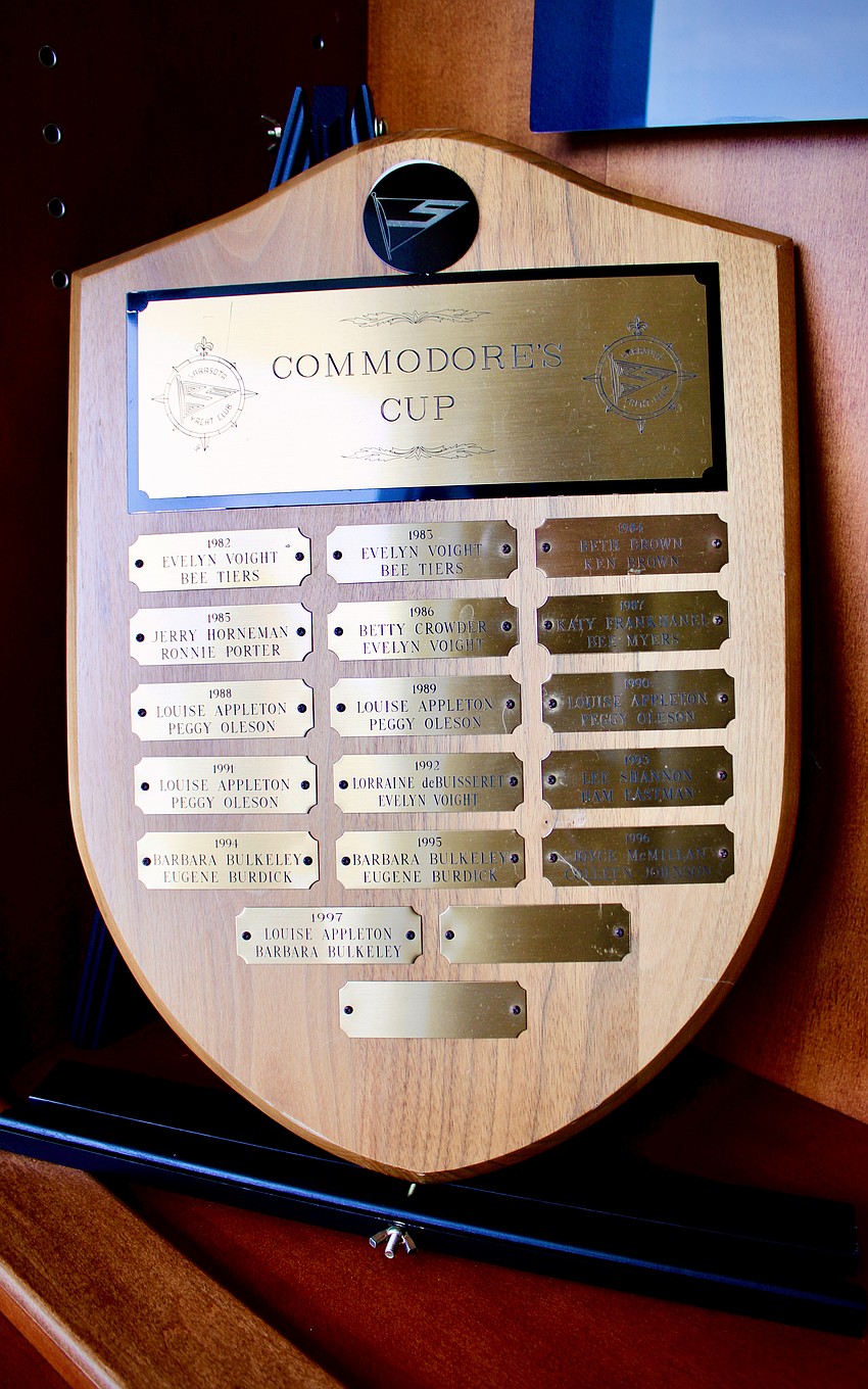 Historical items, including the Commodore's Cup recognizing awardees like Evelyn Voight and Bee Tiers from 1982 through to 1997, have found a permanent home at the centennial exhibit at the Sarasota Yacht Club clubhouse.