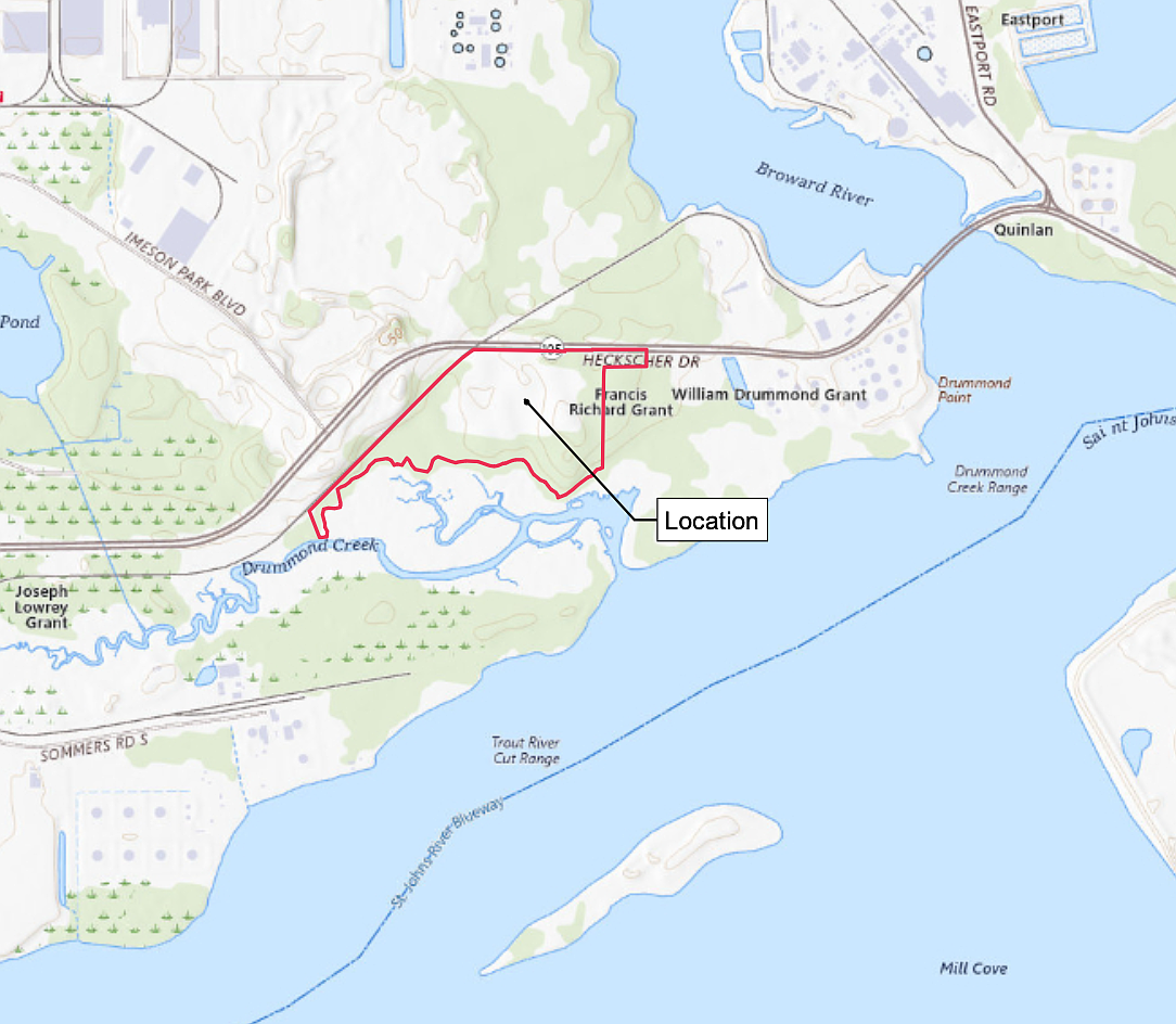 A location map for a site in St. Johns River Water Management District review for a proposed industrial park by developer Merus.