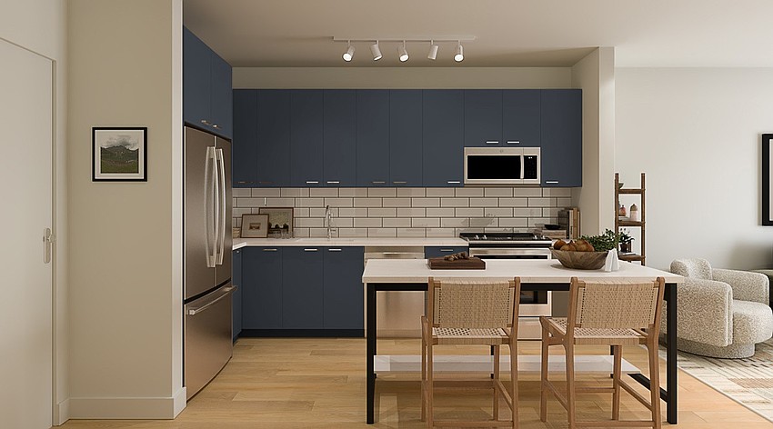 A rendering shows the interior design of an apartment at Vandeveer, the new name of Gateway Jax's mixed-use development at 515 N. Pearl St. A rendering shows the interior design of an apartment at Vandeveer, the new name of Gateway Jax's mixed-use development at 515 N. Pearl St.