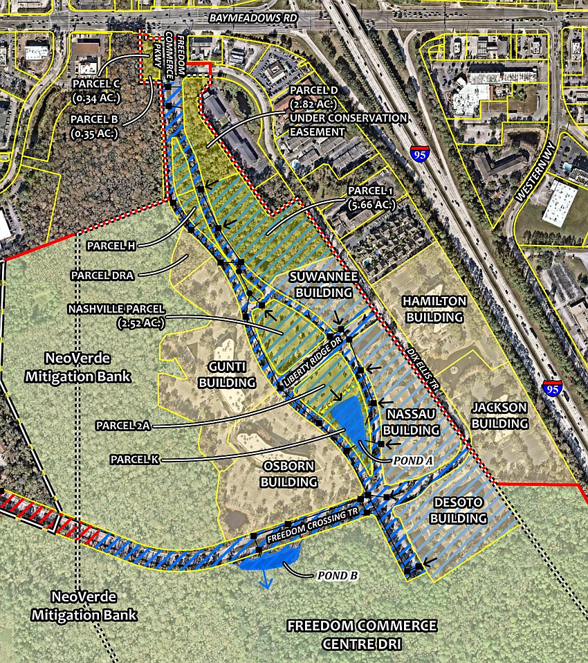 A map shows the location of the Suwannee and Nassau Buildings within Prominence Office Park. The buildings are identified for demolition for a town home project.