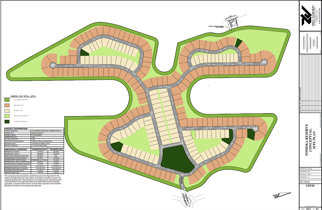 Tomoka Reserve's new site plan, submitted to the city on Feb. 25. Courtesy of the City of Ormond Beach