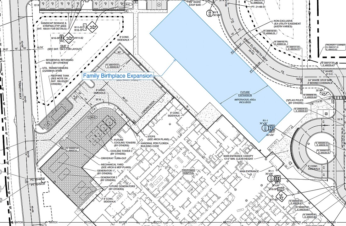 Ascension St. Vincent’s hospital plans to add a 28,000-square-foot birthing center to its medical campus at Interstate 95 and County Road 210 West in St. Johns County.