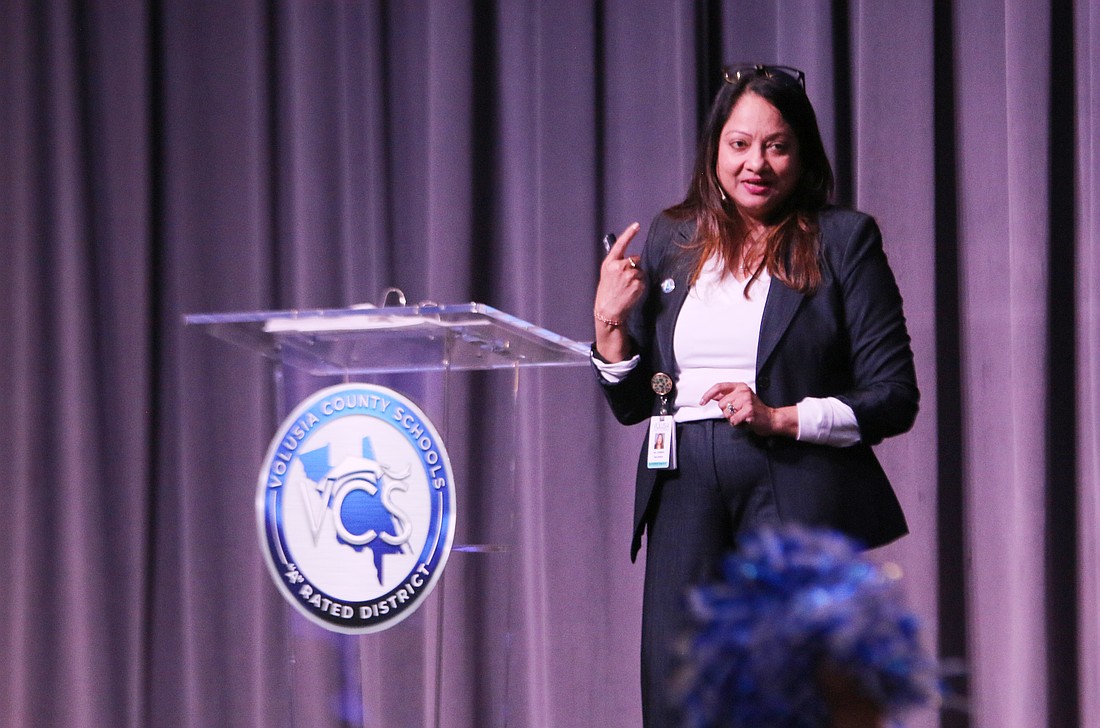 Superintendent Carmen Balgobin speaks during the State of our Schools event on Thursday, March 5. Photo by Jarleene Almenas