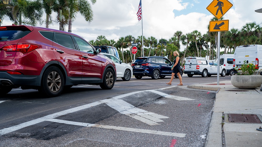 Speed tables have been installed ahead of pedestrian crosswalks at St. Armands Circle, a popular shopping and dining destination on the barrier islands across the Ringling Causeway Bridge.