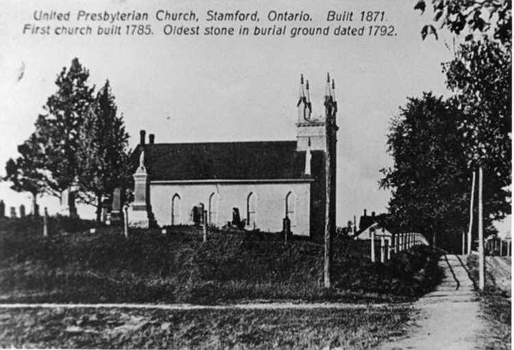 A historical image showcases Stamford Presbyterian Church.