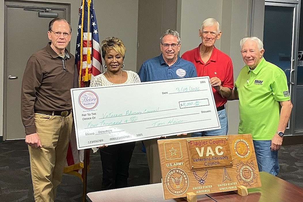 David Lydon, Flagler County Veterans Services; Cathy Heighter, Florida Gold Star Families; Tom Heiser, The Heiser Foundation; Jeff Kingdon, chairman Veterans Advisory Council; and Larry Rekart, Veterans Advisory Council. Courtesy photo