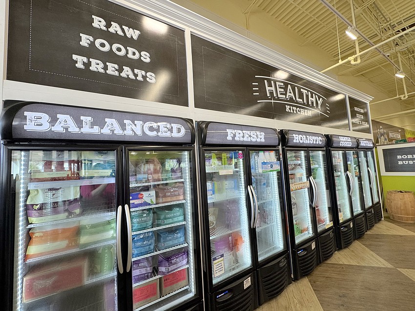 The frozen pet food section is near the entryway at DOGPerfect.