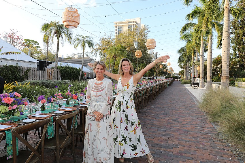 The Garden to Plate Wine Dinner co-Chairs Audrey Robbins and Elizabeth Moore are ready to greet 220 guests.
