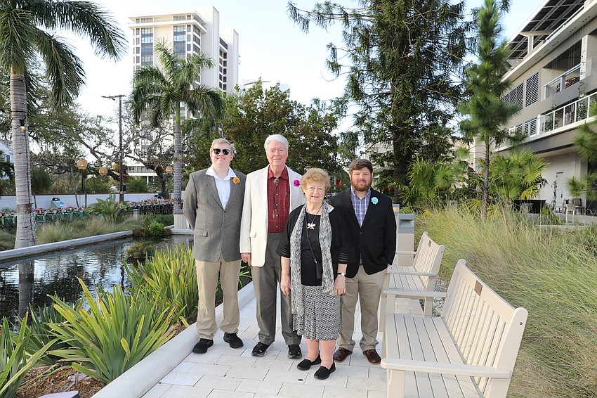 Cameron Hale, John Mayer, Jeanne Hutchison and Patrick Hartley are the first guests to arrive at the Garden to Plate event.