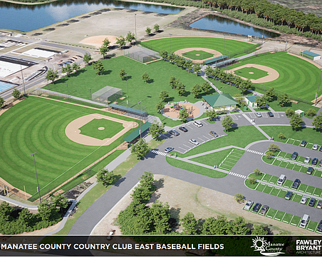 This rendering illustrates the plan for three youth baseball fields at Country Club East Park.