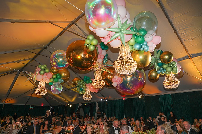 The massive tent on the bayfront was in full color decor.