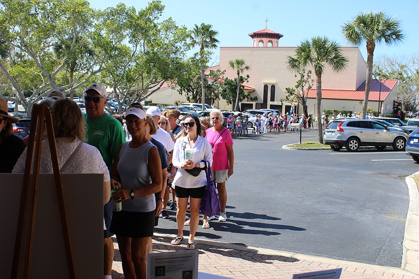The line of shoppers getting a prime spot for the early-bird opening of the Royal Rummage Sale extended well past the church parking lot out to Gulf of Mexico Drive.