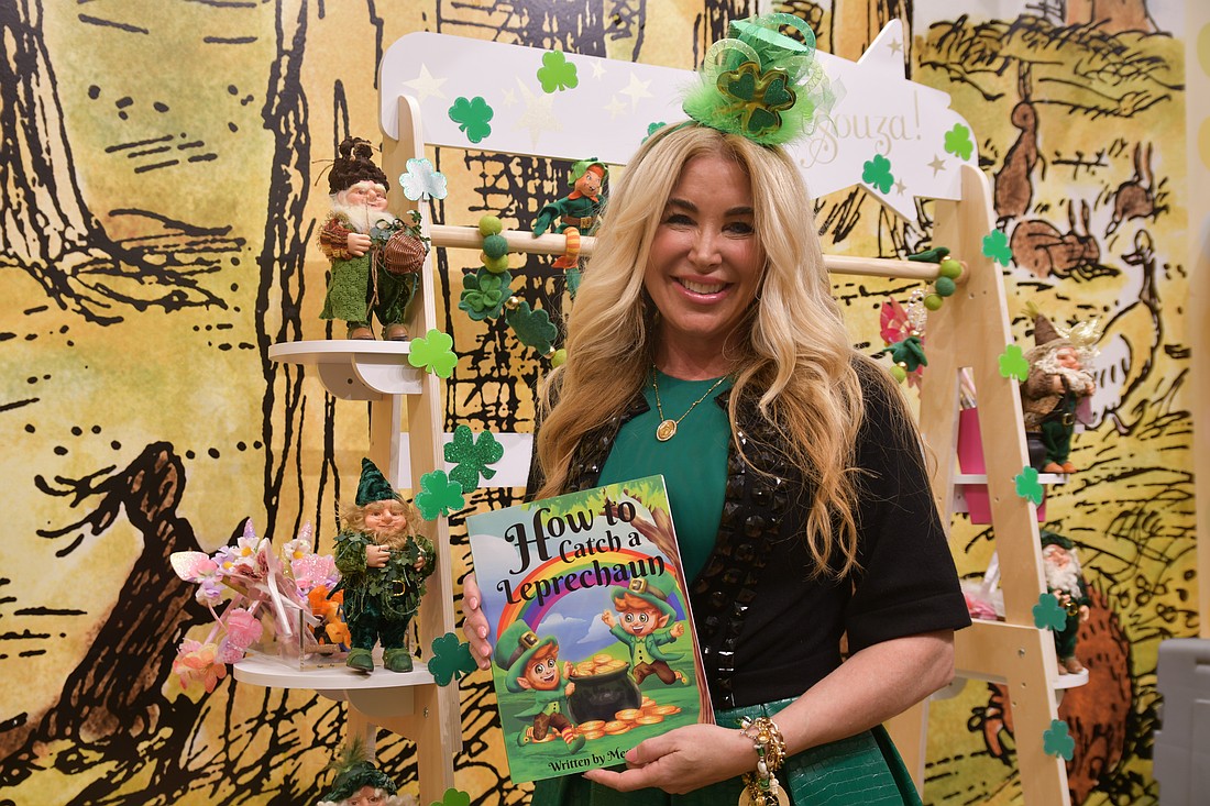 Megan Morris dressed in St. Patrick’s Day attire for her book debut.