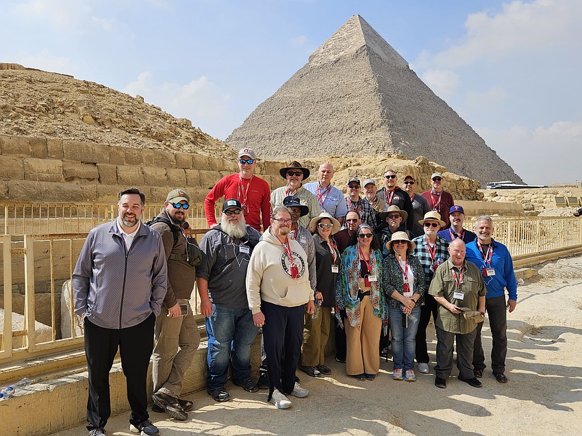 The group of pastors on a trip to the Holy Land were forced to make a detour to Egypt to escape the area after the war that broke out in Iran led to missiles and drones entering the airspace of countries across the Middle East. Far right in the back row is St. Armands Key Lutheran Church Pastor Ken Blyth in the photo dated March 4.