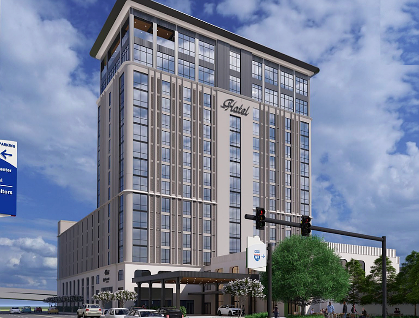 A rendering of the planned Baptist Health hotel at 1051 Palm Ave.