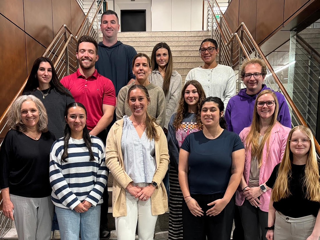 Above, front row, left to right, Lisa Varon (Pro Bono Coordinator), Haley Nesto, Amanda Sampo, Deana Daoud, Sarah Howard and Emma Van Riper. Second row, left to right, Gabriella Smith, Ashton Wood, Anne Parham,  Kayla Hoefen and Shane Murphy. Top row, left to right, Liam Byrnes, Lilly Browning and Annie Shack. Not pictured: Rebecca Beauchamp.