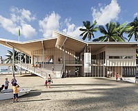 The roof of Sarasota Youth Sailing's future building is designed to direct rainwater into a cistern for washing boats.