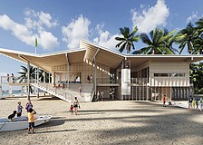 The roof of Sarasota Youth Sailing's future building is designed to direct rainwater into a cistern for washing boats.