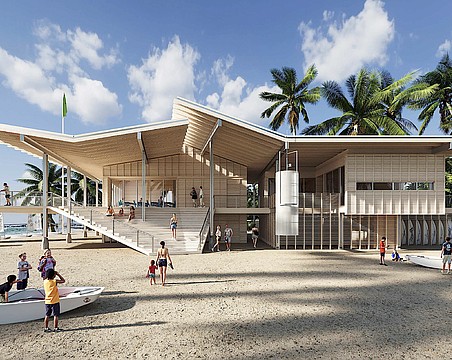 The roof of Sarasota Youth Sailing's future building is designed to direct rainwater into a cistern for washing boats.