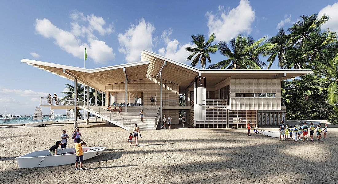 The roof of Sarasota Youth Sailing's future building is designed to direct rainwater into a cistern for washing boats.