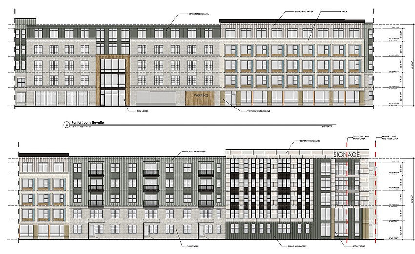 A schematic drawing of the elevation of 1899 Fruitville facing Fruitville Road.