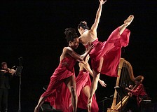 Former Boston Symphony Orchestra Ann Hobson Pilot plays the harp during Sarasota Contemporary Dance Company's tango-inspired program, "SCD + Piazzolla."