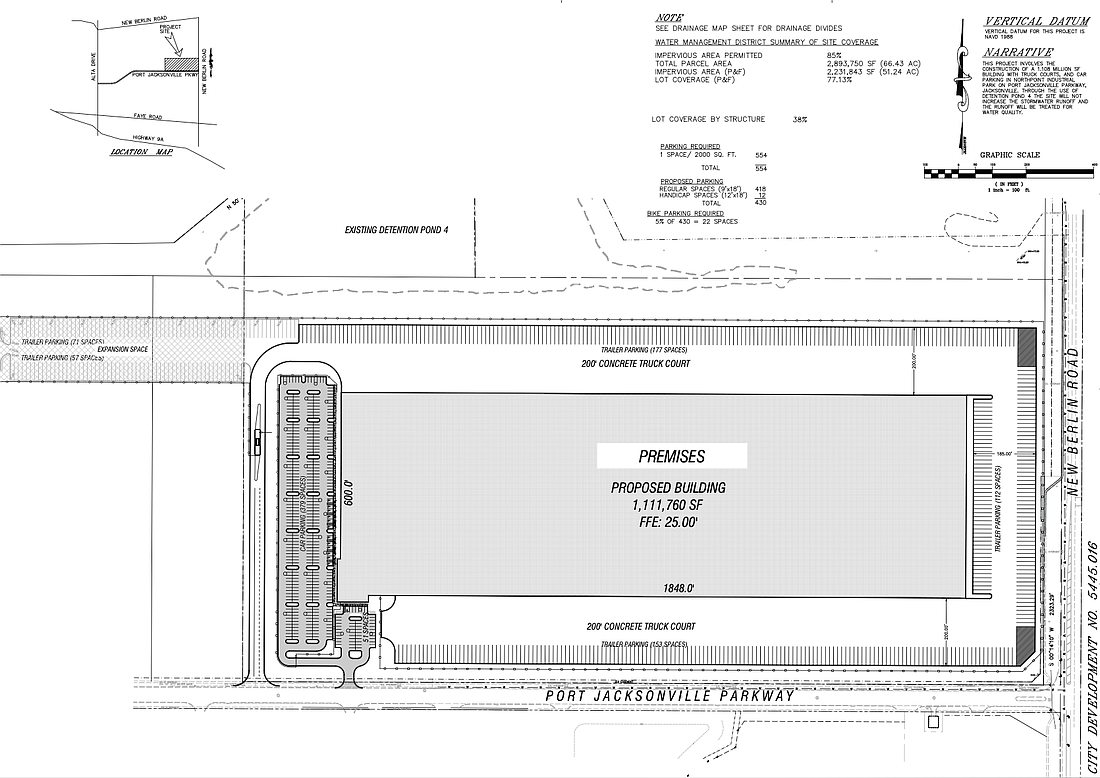 Pattillo Industrial Real Estate is exploring construction of a 1.11 million-square-foot warehouse in NorthPoint Industrial Park.