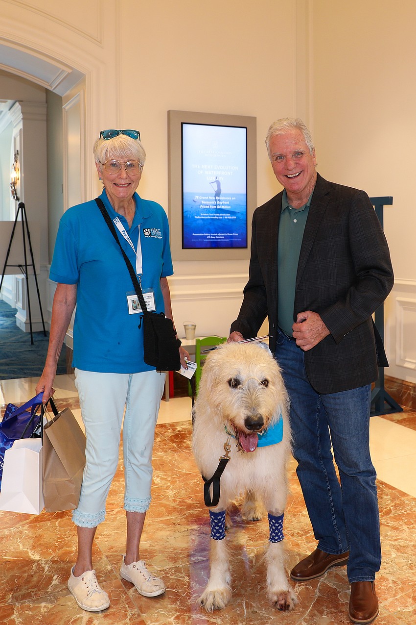 Mary Jones and Joe Dunn with Al, the Irish wolfhound.