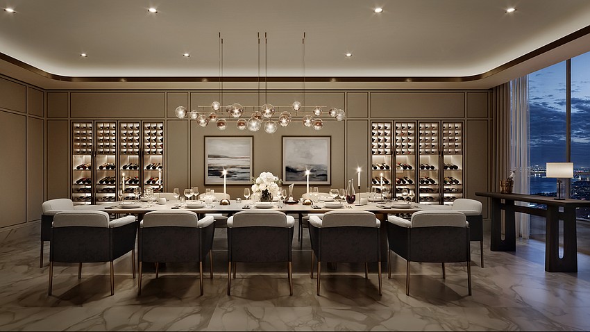 A rendering of the dining room inside the 38th-floor penthouse of Pendry Residences Tampa. A rendering of the dining room inside the 38th-floor penthouse of Pendry Residences Tampa.