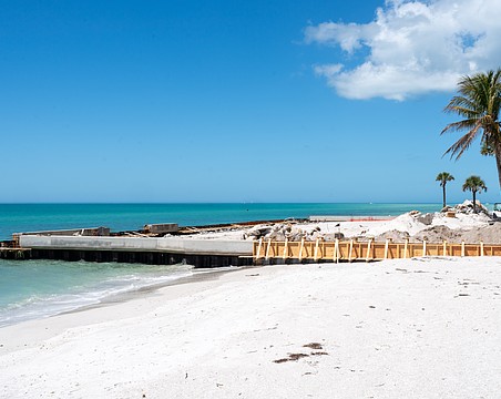 The Ohana seawall is having repairs done in March. The seawall extends into the Gulf, cutting off public beach access as the seawall is part of the Gulf-facing home’s property.