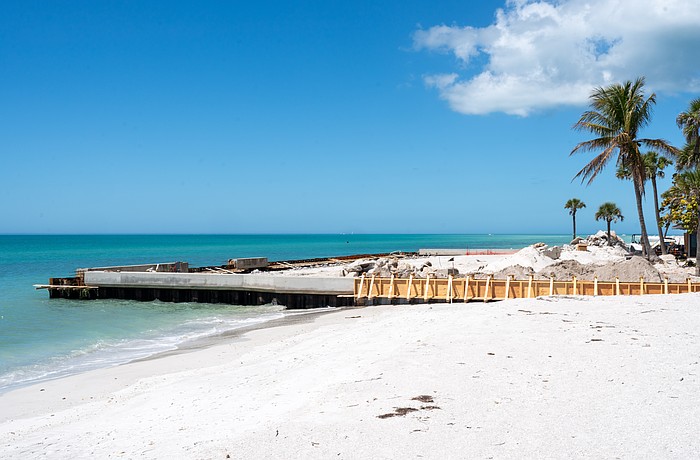 The Ohana seawall is having repairs done in March. The seawall extends into the Gulf, cutting off public beach access as the seawall is part of the Gulf-facing home’s property.