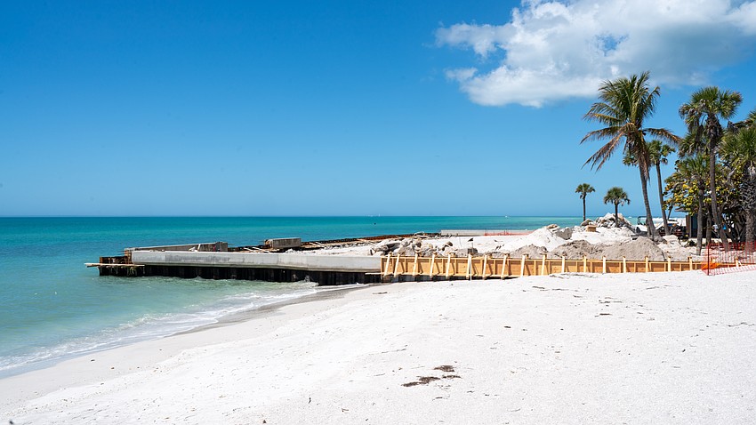 The Ohana seawall is having repairs done in March. The seawall extends into the Gulf, cutting off public beach access as the seawall is part of the Gulf-facing home’s property.