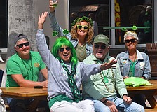Sarasota's Tony Mullet, Dianne Gardner, Annelle Mullet,
Dave Gardner and Denise Miller get their green on to celebrate St. Patrick's Day on Lakewood Main Street on March 17.