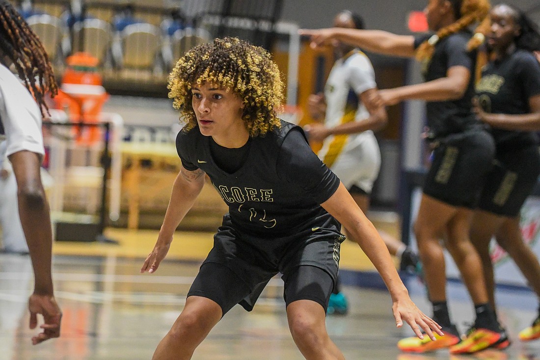 The Lady Knights’ Aubrey Satterfield stared intensely at Winter Haven’s players while she was on defense. She came to Ocoee after its success last season.
