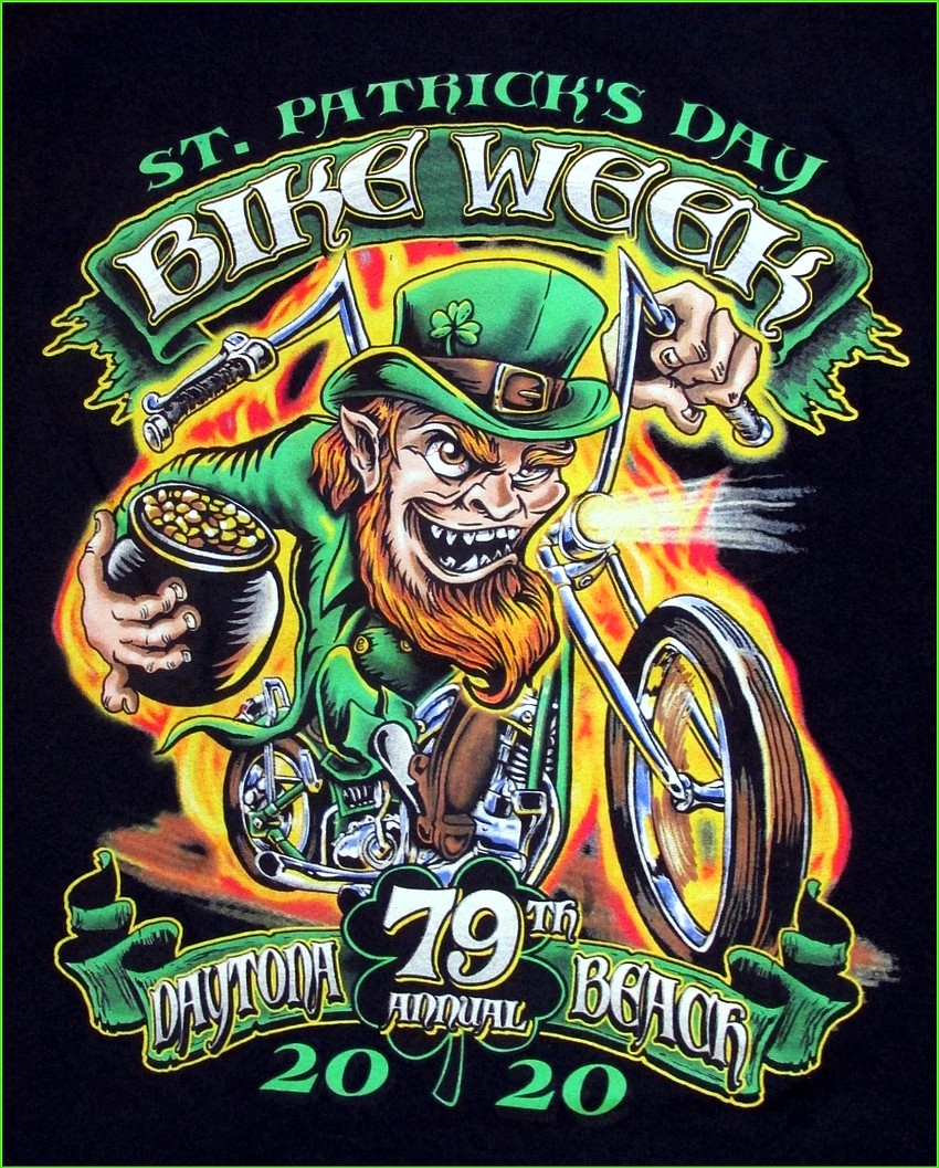 A St. Patrick’s Day T-shirt for logo for the 79th Annual Bike Week in 2020. Courtesy of Randy Jaye