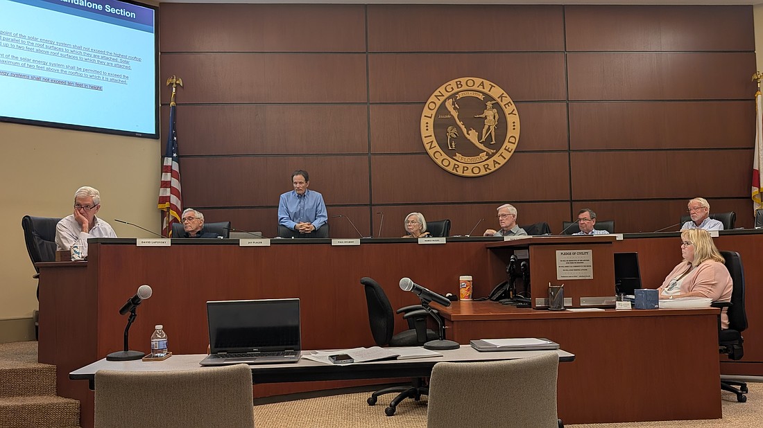 The Longboat Key Planning and Zoning Board at a November meeting. Nick Gladding, third from the right, is stepping down as he prepares to take his oath of office for Town Commission on March 23.