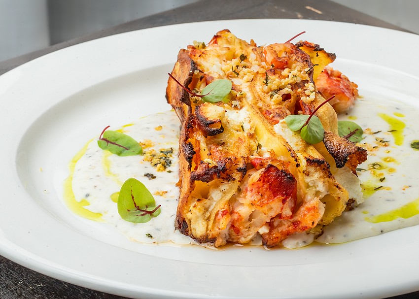 The lobster lasagna includes fresh pasta, ricotta, parmesan crumble and truffle béchamel.