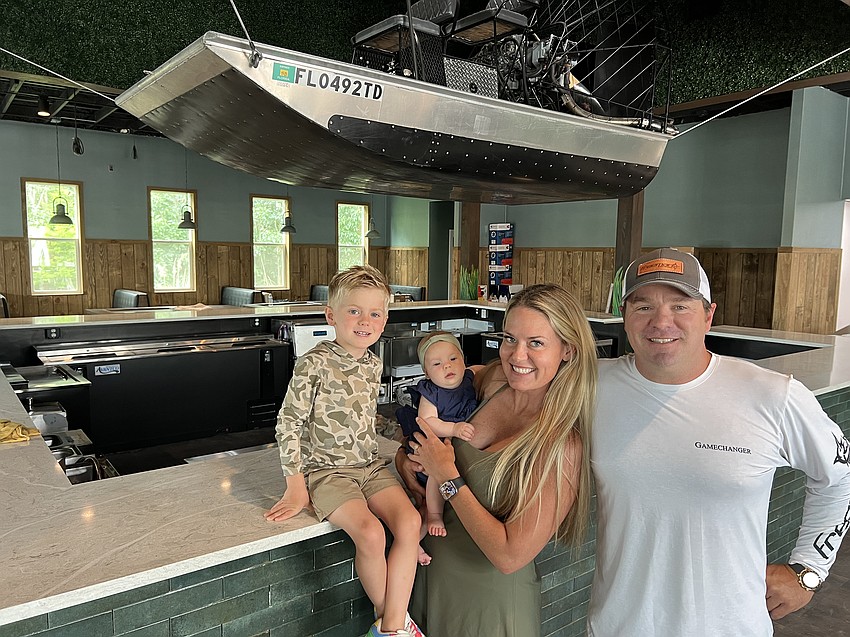 Spouses Margo Klar and Nathan Stuart with their children, Daxton and Cleo. The couple founded the Fish House chain of restaurants in 2018 and have multiple projects in the works.