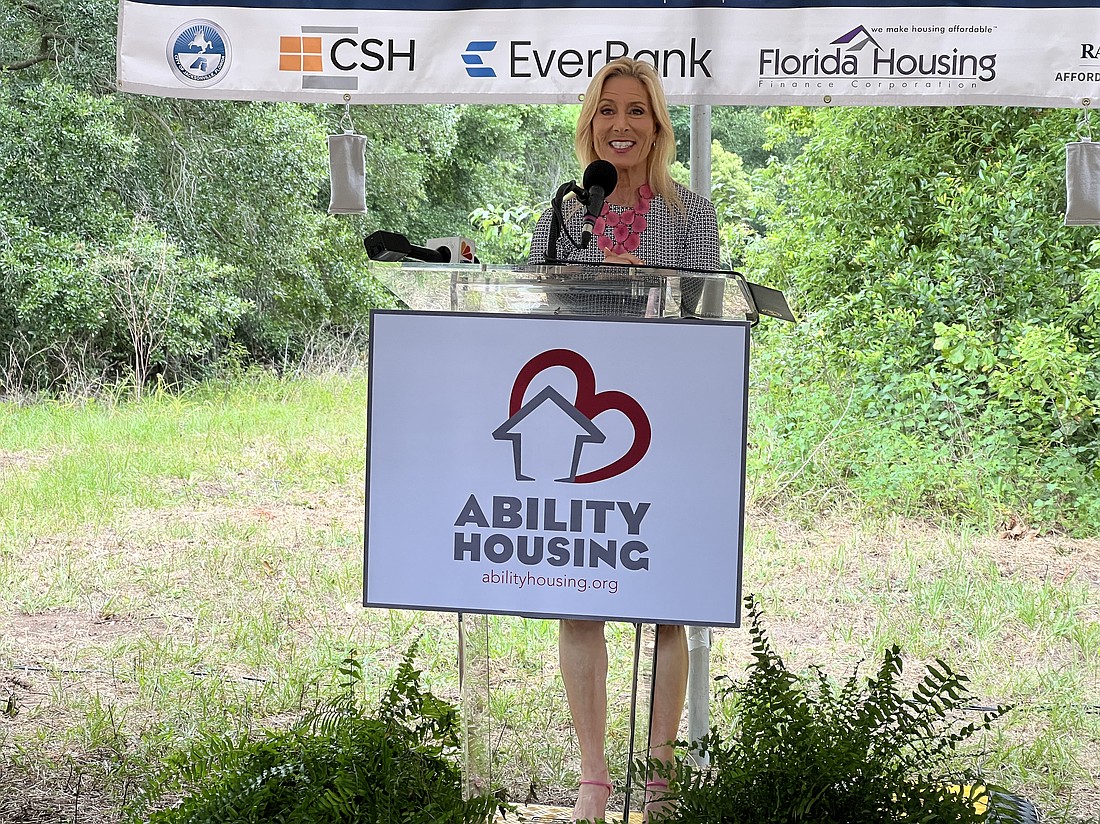In an archived photo, Jacksonville Mayor Donna Deegan speaks at the May 2024 groundbreaking for Ability Housing's 90-unit affordable workforce apartment community, The Village at Cedar Hills. The city announced March 19, 2026, that it was launching a program to provide financial assistance to nonprofit developers to build homes and low-income families to buy them.