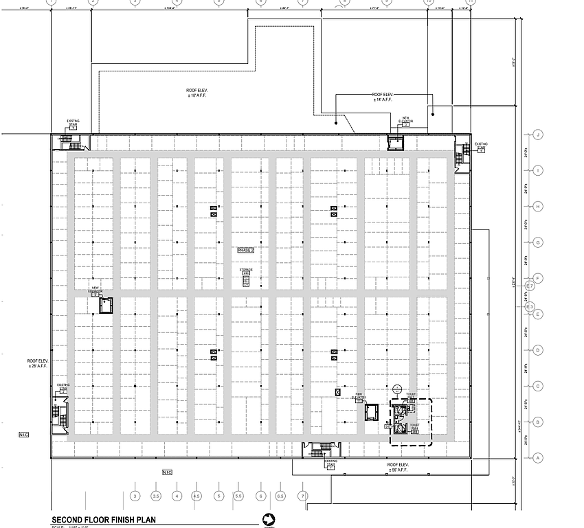 The second-floor finish plan for Extra Space Storage in Gateway Town Center.