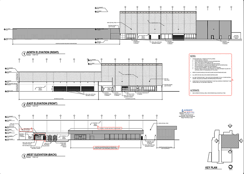 The exterior elevation for Extra Space Storage in a former JCPenney in Gateway Town Center.