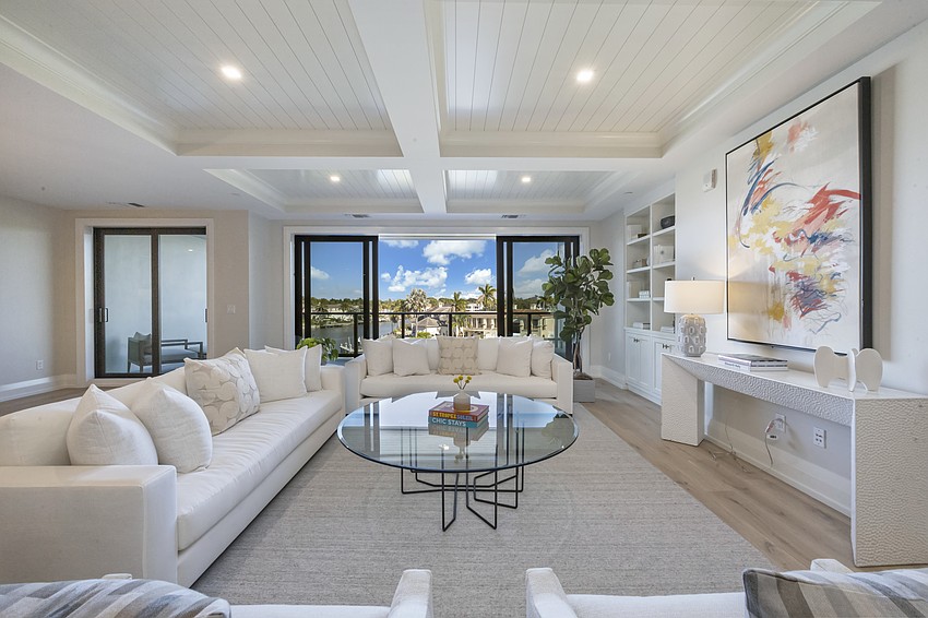 A photo of the living room inside the penthouse of the luxury La Pele condominiums in Naples. A photo of the living room inside the penthouse of the luxury La Pele condominiums in Naples.
