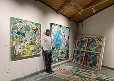 When he's not painting, artist Tom Stephens makes fishing rods.