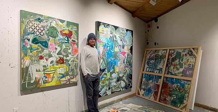 When he's not painting, artist Tom Stephens makes fishing rods.