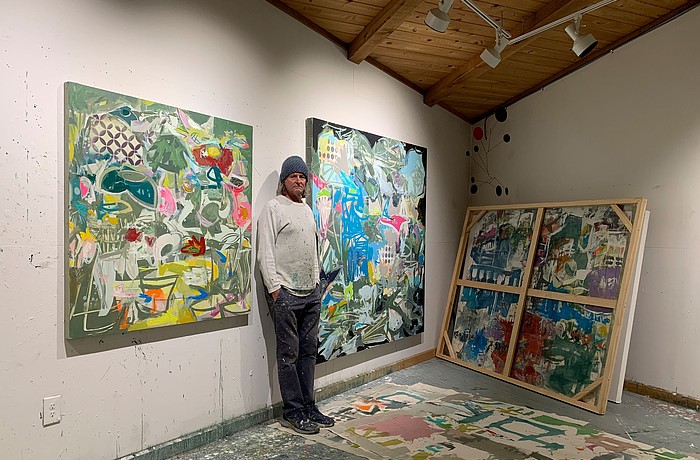 When he's not painting, artist Tom Stephens makes fishing rods.