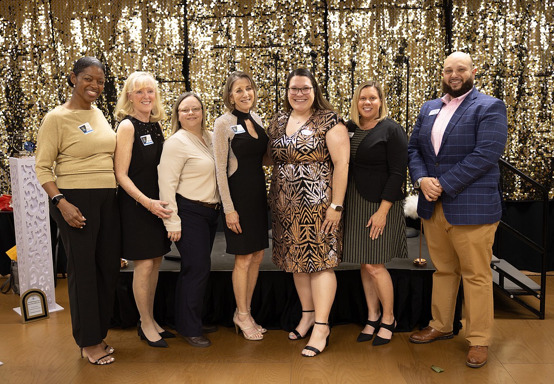 LaToya Carey, CF/UWVFC board member; Jan Miller, CF/UWVFC board chair; Nicole Miller, CF/UWVFC board member; Teresa Smith, VCWWC founder and president and CF/UWVFC board member;  Courtney Edgcomb, CF/UWVFC president and CEO; Amanda Lasecki, CF/UWVFC vice president of operations; and Emmanuel Kamel, CF/UWVFC foundation support specialist at the VCWWC Endowment launch reception. Courtesy photo