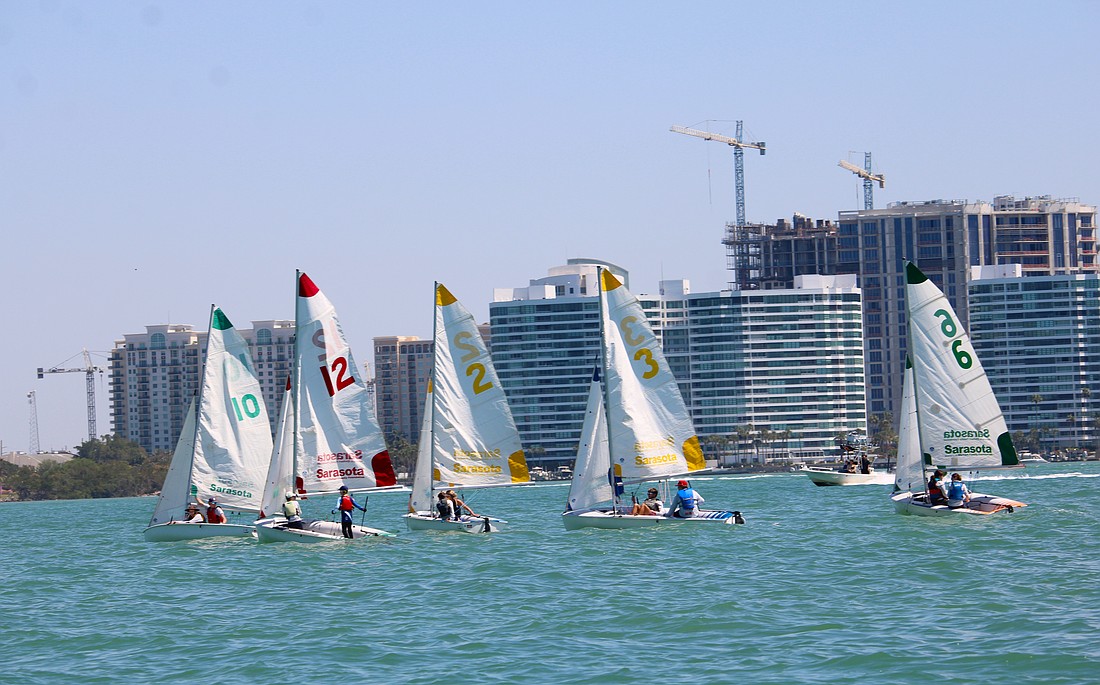 Five youth sailing teams raced against one another in the first Next Tack regatta on March 21 at the Sarasota Sailing Squadron headquarters. The program is a more advanced offshoot of the partnership between Spectrum Sailing and the Sarasota Youth Sailing Squadron that fosters inclusive, peer-based sailing instruction.